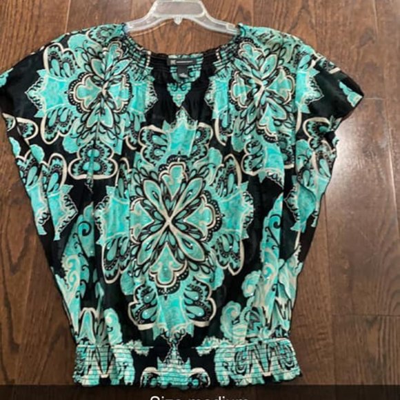 INC Black Print Top - Picture 1 of 1